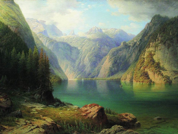 Mountain Lake, painting by Arseny Meshchersky (1865) Public Domain