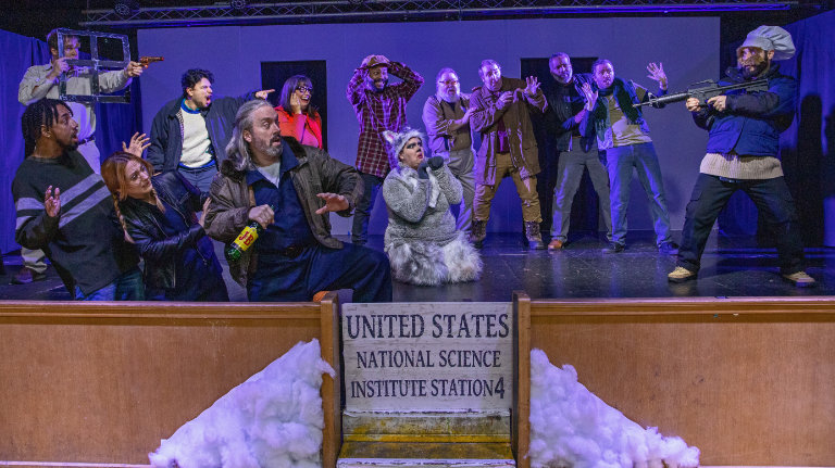 A scene from Cherokee Street Theatre Co's 'The Thing holiday parody,' a live-action comedy, photo by Rachel Bailey.