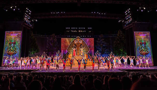 A scene from the colorful and entertaining 'Joseph and the Technicolor Dreamcoat' at the Muny in Forest Park, photo by Phillip Hamer.