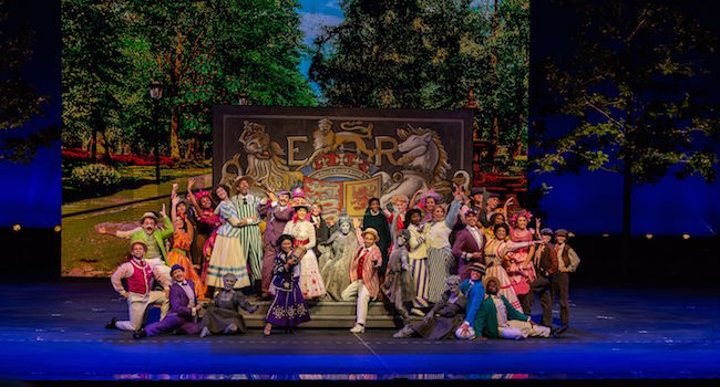 The cast of the MUNY's 'Mary Poppins' has an adventure in the park during 'Jolly Holiday,' one of the beloved musical's memorable scenes, photo by Philip Hamer.