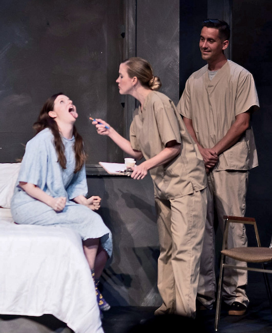 'The Gettier Problem' by Michael Long, Directed by Wendy Greenwood, (l to r) Colleen Backer, Erin Brewer and Spencer Sickmann, Photo by Justin Foizey