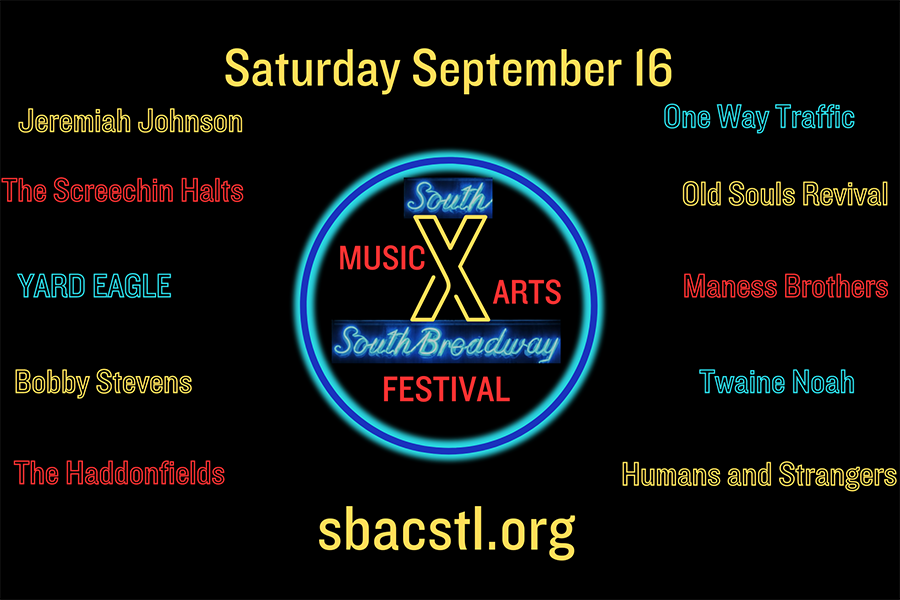 Black image with band names listed for KDHX Media Sponsorship Event Profile: The South By South Broadway Music and Arts Festival 2023