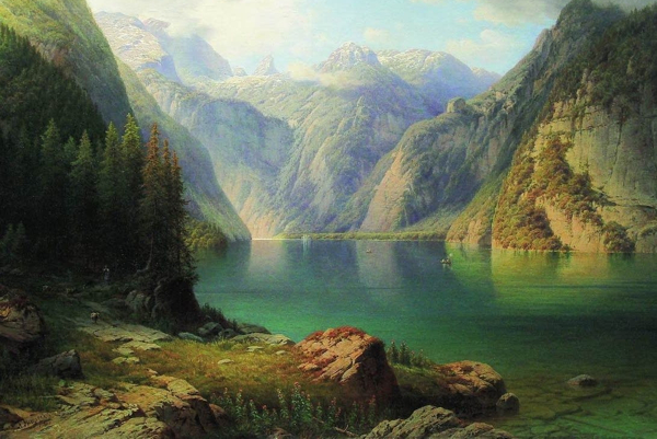 Mountain Lake, painting by Arseny Meshchersky (1865) Public Domain