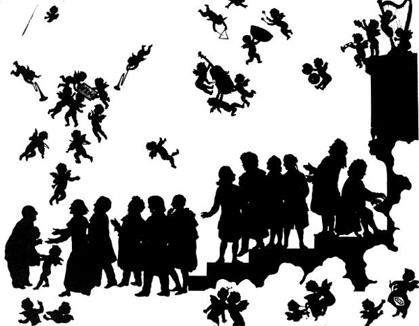 Silhouette drawing of Bruckner in heaven