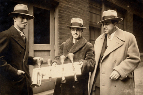Gershwin (L) with Parisian taxi horns purchased for An American in Paris