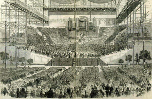 The Handel Festival at the Crystal Palace, 1857 By unknown - Reproduced in and scanned from Illustrated London News, 27 June 1857; pp. 630–631, PD-US, https://en.wikipedia.org/w/index.php?curid=31834947