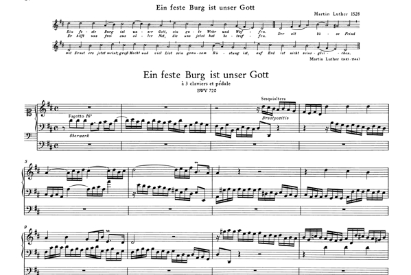 The first page of Bach's "Ein Feste Burg" chorale prelude