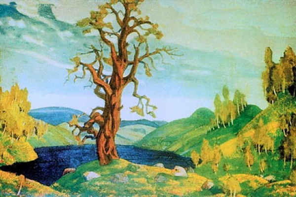 Concept design for act 1, part of Nicholas Roerich's designs for Diaghilev's 1913 production of Le Sacre du printemps