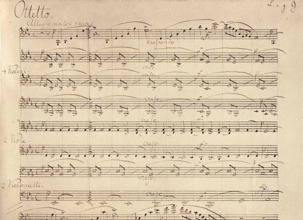 Mendelssohn's autograph of the first page of his Octet