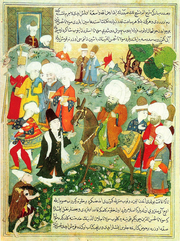 An Ottoman era manuscript depicting Rumi and Shams-e Tabrizi.